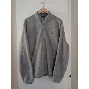 Eddie Bauer Mens XL Gray Fleece Quarter Henley Pullover Snap Buttons Sweater